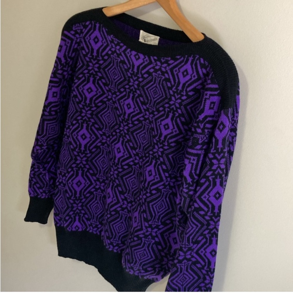 Vintage Transfomer Purple and Black Patterned Sweater, Size Medium, acrylic - Picture 4 of 8